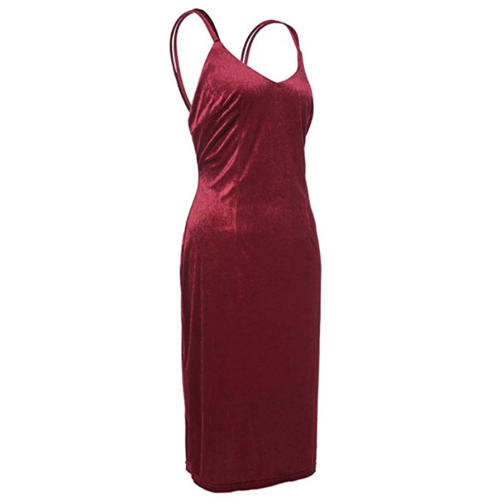 Plush Burgundy Velvet Midi Bodycon Dress - Picture 4 of 6